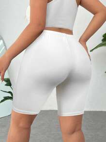 SHEIN EZwear Shorts informales de talle elástico blanco para mujer de talla grande