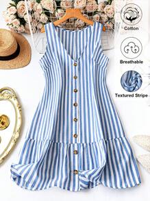 Rometta Vestido de verano sin mangas de cuello en V a rayas para mujeres