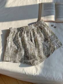 Comfortcana 女式休闲复古迷彩树枝印花中腰宽松大码短裤 - 彩色 - 查看 6