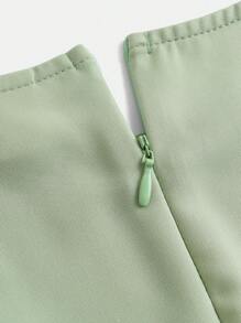 Girlism Robe courte mini plissée sans manches à col rond de couleur unie pour adolescentes - Vert - Voir 3