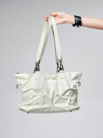Grunge Punk Fashionable Multi-Purpose Pleated Tote Bag, Large Capacity Shoulder Crossbody Bag For Women