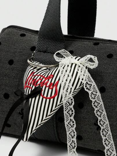 Kawaii Sweet & Elegant Vintage Polka Dot Women Shoulder Bag, Bow Ribbon Card Slot Tote Bag, Large Capacity Casual Sports Yoga Bowling Bag, Suitable For Daily Commute, Shopping, Short Trips