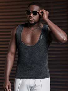 Manfinity VCAY Men's Knit Fashion Casual Loose Sleeveless Tank Top For Daily Wear, Young Men Tank Tops Sleeveless Tank Tops For Men Men Muscle Shirts - Black - View 4