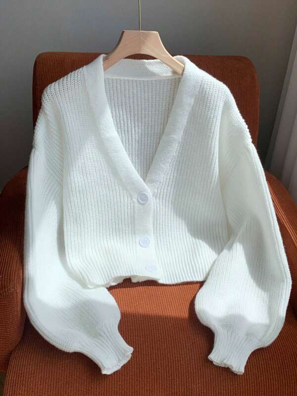 Comfortcana Plus Size Casual Plain Drop-Shoulder Ribbed Knit Cardigan White Cardigan Sweater White Knit Cardigan,Fall Clothes For Women