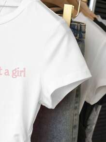 INAWLY 甜美蝴蝶印花修腰女式T恤，夏季 - 白色 - 查看 5