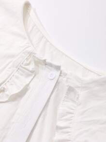 DAZY Vestido corto de verano informal y dulce con cuello Peter Pan, borde con volantes y unicolor