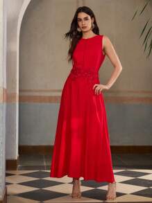 ZEYLAH Summer Vacation Round Neck Sleeveless Linen Long Dress