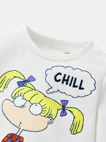 Nick 90s | SHEIN 2 Stücke/Set Baby Mädchen süßer Cartoon Mädchen Grafik Sweatshirt und lila gepunktete Leggings, Lässig Stil geeignet für Frühling/Herbst/Winter