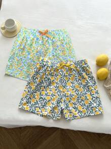 Flirla Conjunto de 2 piezas de shorts con estampado floral para mujer tallas grandes, ropa casual de vacaciones y para el hogar
