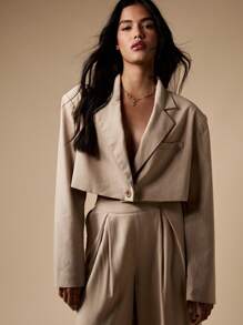 MISSGUIDED Blazer corto de raya diplomática de moda contemporánea para uso profesional de oficina, de un solo botón, para otoño, invierno y primavera