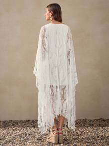 Wildy Đầm ren dài lãng mạn phong cách Bohemian mùa hè dành cho nữ, thích hợp cho kỳ nghỉ, đầm trắng nữ, đầm chống nắng cỡ lớn nữ, đầm sinh nhật trắng, đầm tốt nghiệp trắng, đầm cưới trắng, đầm phù dâu, trang phục Boho nữ, đầm Kaftan. - Màu be - Xem 4