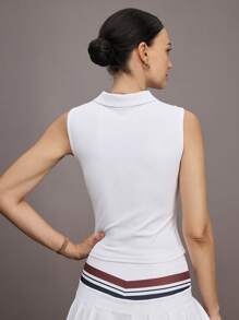 Activina 女式褶皱刺绣无袖运动 Polo 衫，夏季 - 白色 - 查看 2