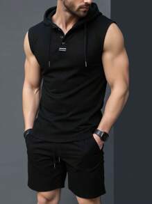 Manfinity Homme Men's Solid Color Hooded Tank Top And Pocket Shorts Set