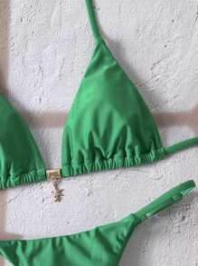 Swim Vcay Bộ bikini dây kim loại màu trơn mùa hè gợi cảm cho nữ - màu xanh lá - Xem 5