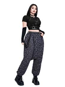 Whyspr Casual Punk Rave Punk Style Textured Fabric Solid Color Oversized Comfortable Loose Pants, Long Ribbon Included - Brown - View 5