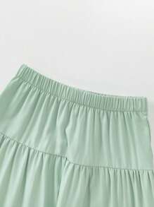 Girls' Retro Music Festival Lace Trim Cami Top And A-Line Ruffled Skirt Set, Vintage Style Outfit Set Skirt Sets Outfit For Girls - Army Green - View 6