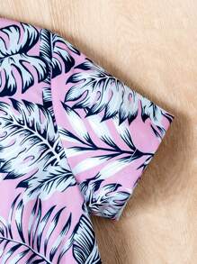 Young Girl' Simple Elegant Purple Leaf Print Pattern Long Short Sleeve Comfortable Dress - Multicolor - View 3