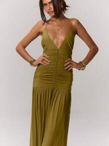 MUSERA 褶皱前摆垂坠连衣裙，适合度假、春季、夏季各种场合，例如婚礼、深V领、可爱性感优雅的海滩度假、伊比沙岛秋季夜生活、婚礼宾客、生日、教堂、夜间外出等。