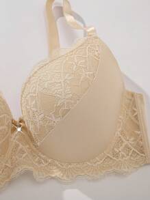 2 件套大码女士婚礼蕾丝拼接简约无钢圈可调节聚拢文胸