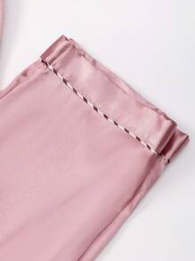 LuxeNights Conjunto de 3 piezas de pijama de seda sintética de unicolor con ribete de contraste y cuello de solapa, para vacaciones
