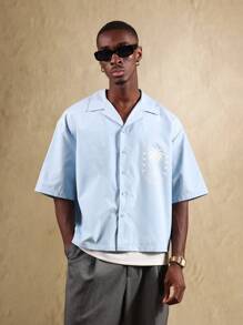 SUMWON La Casa Pozzello Summer Bowling Shirt Italian Luxury Streetwear Sant Agnello Collection Short Sleeve Button Down Palm Resort Wear Casual - Baby Blue - View 7