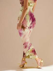 SHEIN Glamour Vestido ajustado sin mangas con estampado floral, elegante y cómodo, adecuado para vacaciones de verano y ocio - Blanco - Ver 2
