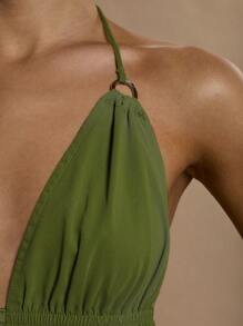 COSMINA Áo ba lỗ không tay cổ yếm màu trơn đơn giản mùa hè cho nữ - màu xanh lá - Xem 6