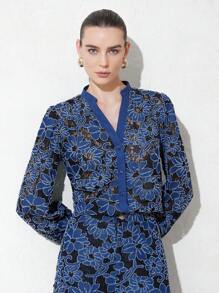 SHEIN Privé V-Neck Hollow-Out Loose And Versatile Elegant Long Sleeve Blouse For Women Fall Cloth For Women