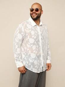 EASEVO Camisa casual blanca de manga larga, suelta y semitransparente, para hombres de talla grande