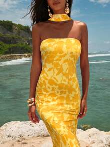 Opulessa Vestido slim fit con estampado de malla de punto para mujer