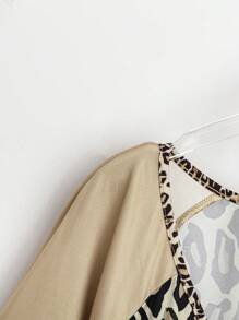 EMERY ROSE 加大色块豹纹优雅百搭宽松圆领短袖 T 恤图案猎豹印花 T 恤女式上衣 - 彩色 - 查看 3