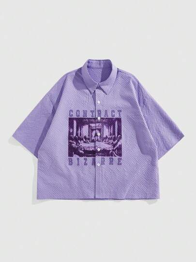 Street Life Camisa casual de hombre con estampado de letras, para verano