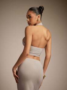 Hauture Top básico de mujer para vacaciones de verano en la playa y el mar, unicolor con escote en forma de U retorcida