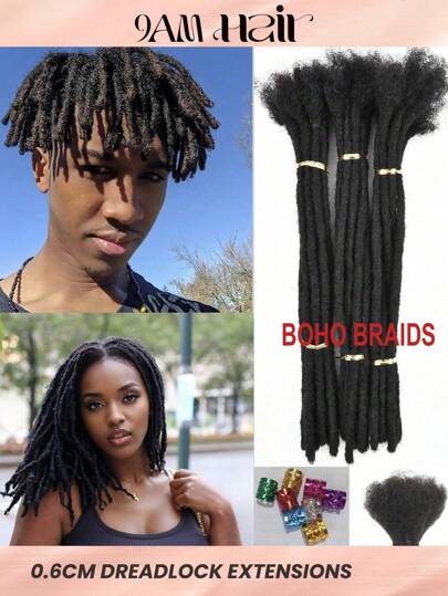 Boho Braids 4-14英寸 0.6厘米 厚度 10股 100% 真人发丝 男士/女士辫子接发