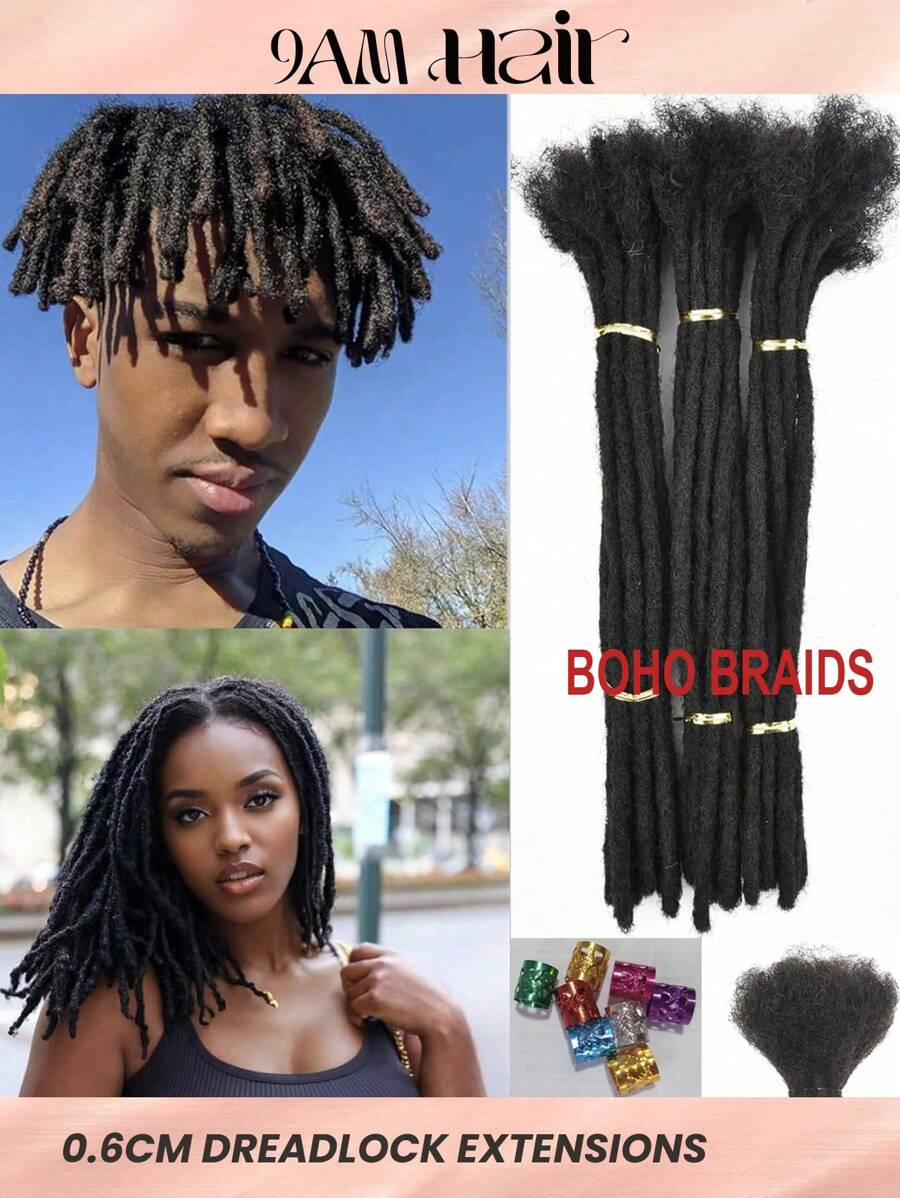 Boho Braids 4-14英寸 0.6厘米 厚度 10股 100% 真人发丝 男士/女士辫子接发 - S1 - 查看 1