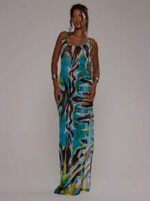 Musera Resort Figurbetontes Maxikleid mit Trägern und Muster, Sommer, Urlaub, Festival Outfit, Y2K - Grün - Übersicht 4