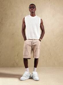 SUMWON Quần short denim thợ mộc nhiều túi tiện dụng Quần áo làm việc mùa hè phong cách Cargo kaki vải bạt rộng rãi - Màu Khaki - Xem 3