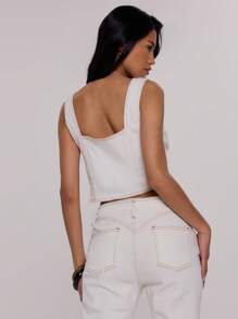 MUSERA Denim Button Up Corset Top Festival Ibiza Y2k Sexy Summer Spring Vacation Beach 4th July Night Out Going Out - White - View 5