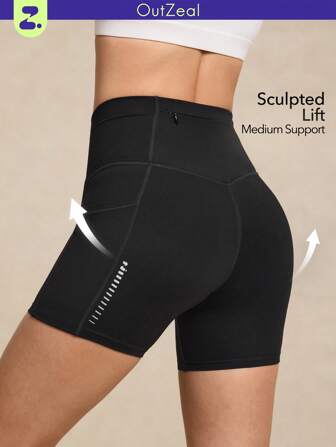OutZeal Damen Schweiß ableitende Nylon Criss-Cross Hoch-Taille schwarze Radlerhosen Workout Sport Yoga