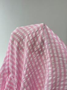 Solflare Spring/Summer Plus Size Pink Plaid Print Long Dress,Sun Dresses For Women - Pink - View 6