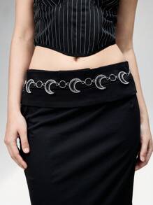 ROMWE Grunge Punk Fashionable Minimalist Rhinestone Crescent Moon Waist Chain For Women - Silver - View 2