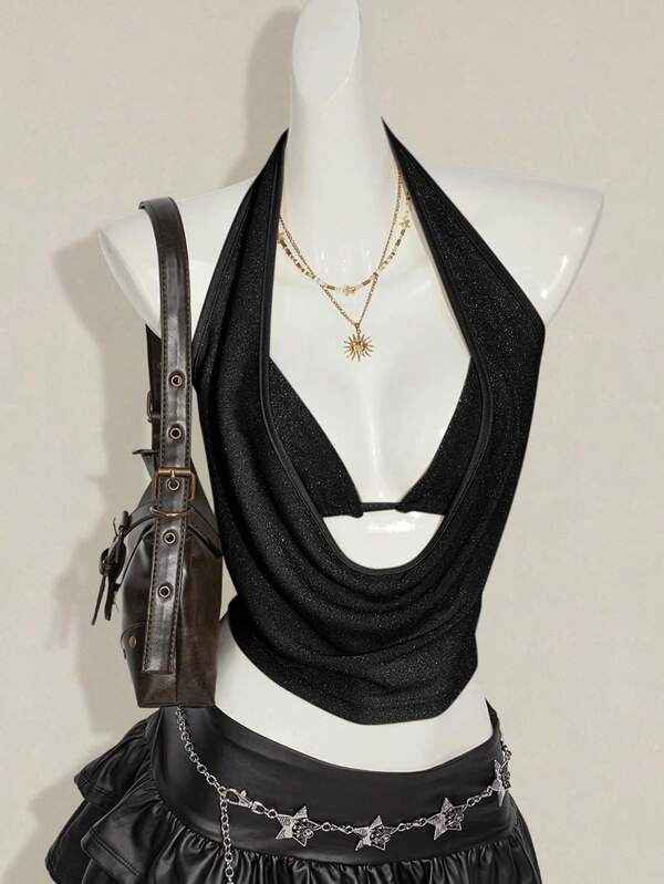 SHEIN ICON 2pcs Summer Going Out Beach Hawaii Party Homecoming Concert Club Glitter Backless Women Tank Tops & Camis