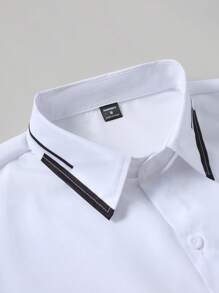 Calvornis Men's Casual Contrast Trim Short Sleeve Shirt, Summer - White - View 6