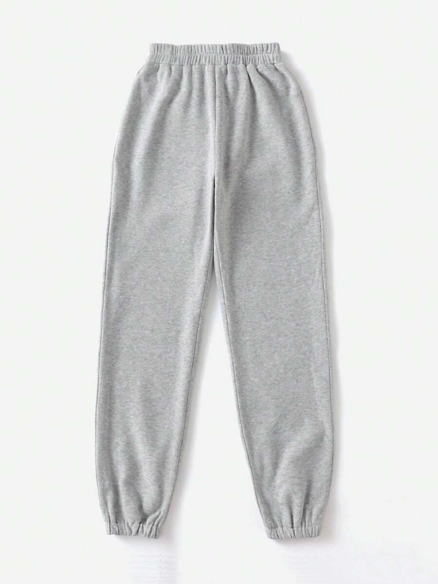 SHEIN EZwear Solid Elastic Waist Joggers - Light Grey - View 1