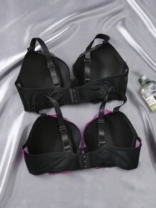 Bare Chapter 2pcs/Set Plus Size Women's Wedding Lace Patchwork Minimalist Underwire Bra With Padding, Adjustable, Lift - Multicolor - View 2