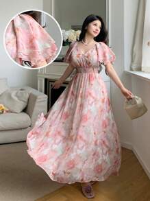 Modelyn 女士优雅花卉印花连衣裙，夏季