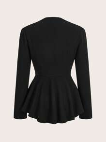 Ellevyn 秋冬纯色荷叶边下摆西装外套 - 黑色 - 查看 2