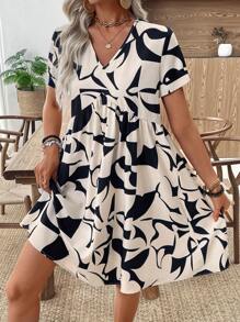 EMERY ROSE Women's Summer Vacation Style Floral V-Neck Babydoll Dress (Summer Women's Clothing) - Multicolor - View 7