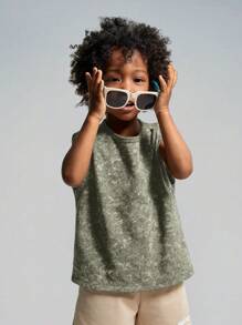 SHEIN Young Boy Letter Printed Washed Loose Knit Casual Tank Top Boys Muscle Tank Kids Summer Tank Top Kids Graphic Tank Inspirational Shirts For Kids Kids Oversized Tank Top