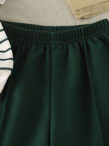 SHEIN Explorewe 2-Piece Set For Young Boys: The Casual Academy-Style Suit Is Comfortable, Fashionable And Versatile, With Soft And Breathable Materials. The Short-Sleeved T-Shirt Features Sporty Stripes, And It Comes With A Pair Of Sporty Shorts. It Is Suitable For Daily Wear, Going To School, Traveling, Doing Sports And Other Occasions, And Is Perfect For The Summer Season. 2025 Back-To-School Season Kids College Outfits And Campus Sportswear - Army Green - View 6